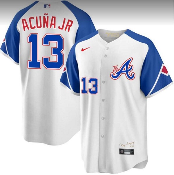 Toddlers Atlanta Braves #13 Ronald Acuña Jr. White 2023 City Connect Cool Base With Patch Stitched Baseball Jersey